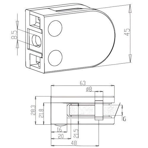 D-Shaped Glass Clamp, Flat Base