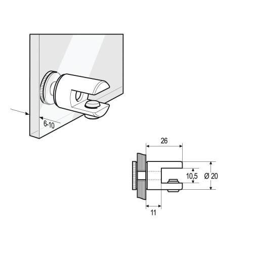 Glass Mount Shelf Bracket for 6 - 10mm Glass