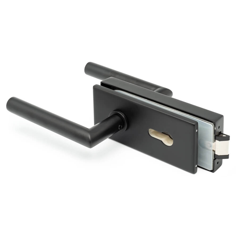 Rectangular Glass Door Lock with Mitred Lever Handles - Black