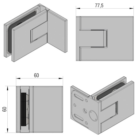 Prime Glass Door Hinge Set - Wall Mounted