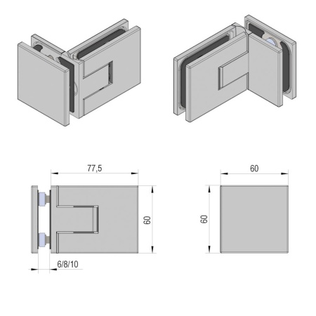 Prime Glass Door Hinge Set - Glass-to-Glass 90