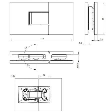 Prime Glass Door Hinge Set - Glass-to-Glass 180