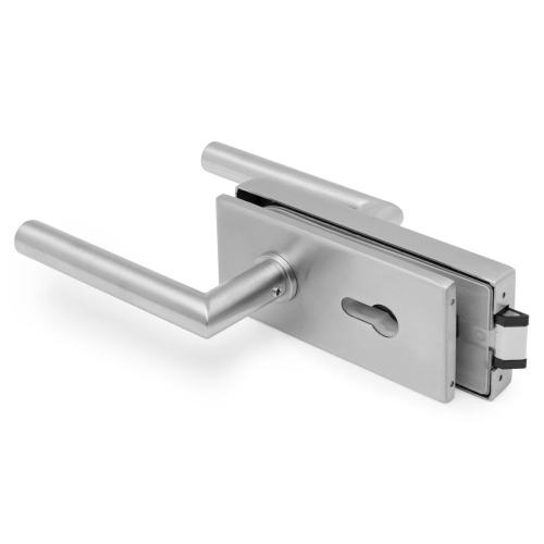 Rectangular Glass Door Lock with Mitred Lever Handles - Satin Finish