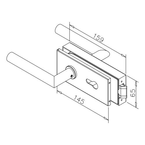 Rectangular Glass Door Lock with Mitred Lever Handles - Satin Finish